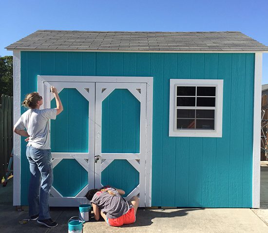 Couple painting their shed