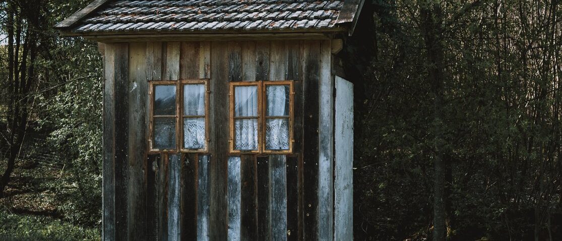 Wooden shed in winter