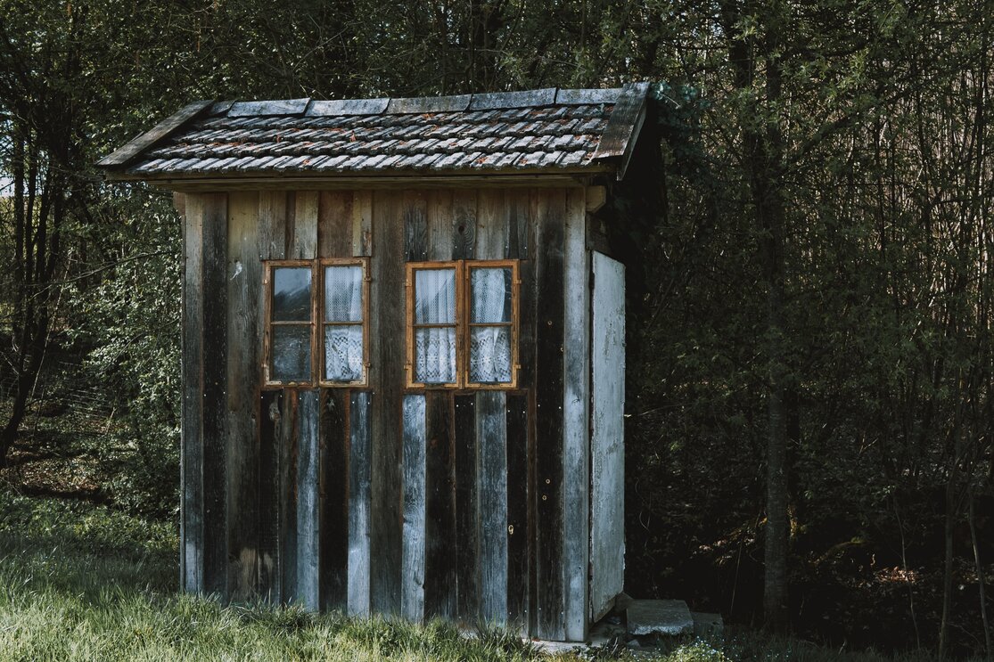 Wooden shed in winter